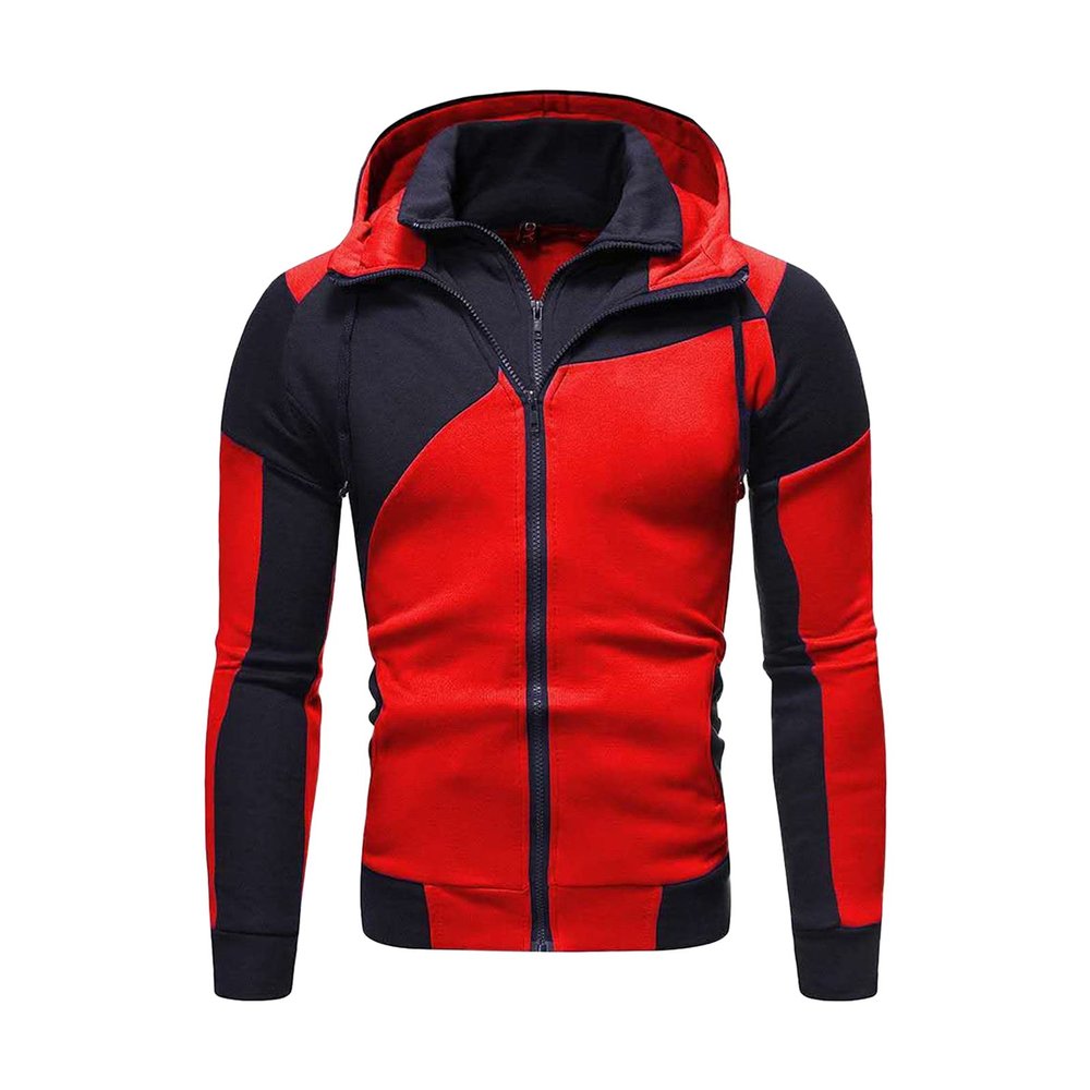 Maiyifu-GJ Men's Slim Fit Zip Up Hoodie Zipper Fleece Color Block Hooded Sweatshirts Long Sleeve Lightweight Hoodies Jacket (Red,Small)