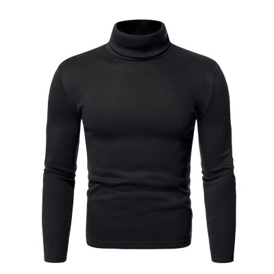 Maiyifu-GJ Mens Basic Fleece Turtleneck Pullover Top Solid Slim Fit Long Sleeve Thermal T-Shirts Casual Lightweight Sweaters (Black,X-Large)