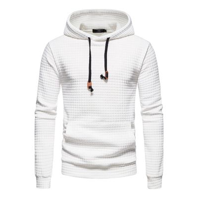 Maiyifu-GJ Men Plaid Jacquard Pullover Hoodies Hipster Lightweight Hooded Sweatshirts Long Sleeve Drawstring Hoodie Outwear (White,Small)