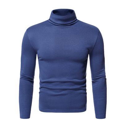 Mens Basic Fleece Turtleneck Pullover Top Solid Slim Fit Long Sleeve Thermal T-Shirts Casual Lightweight Sweaters (Dark Blue 1,X-Large)