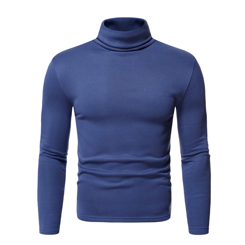 Mens Basic Fleece Turtleneck Pullover Top Solid Slim Fit Long Sleeve Thermal T-Shirts Casual Lightweight Sweaters (Dark Blue 1,X-Large)