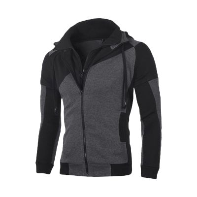 Maiyifu-GJ Men's Slim Fit Zip Up Hoodie Zipper Fleece Color Block Hooded Sweatshirts Long Sleeve Lightweight Hoodies Jacket (Grey,Small)