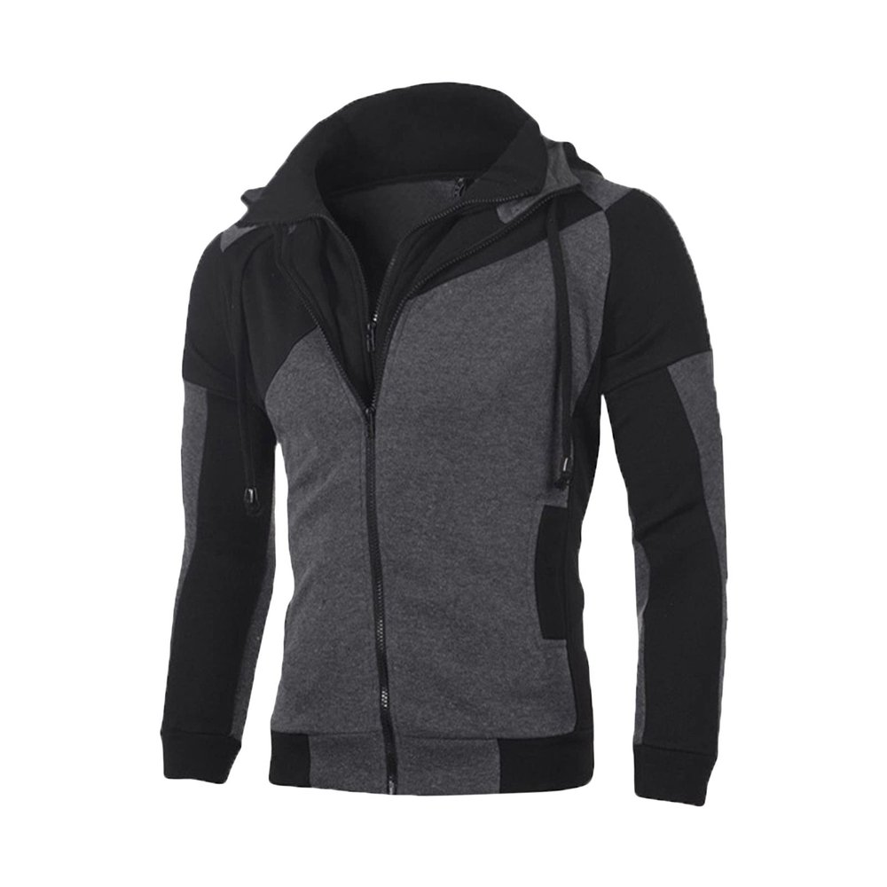 Maiyifu-GJ Men's Slim Fit Zip Up Hoodie Zipper Fleece Color Block Hooded Sweatshirts Long Sleeve Lightweight Hoodies Jacket (Grey,Small)