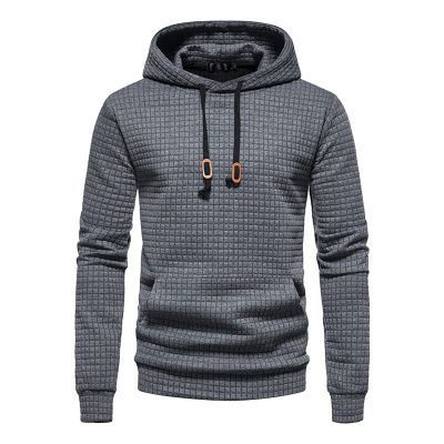 Maiyifu-GJ Men Plaid Jacquard Pullover Hoodies Hipster Lightweight Hooded Sweatshirts Long Sleeve Drawstring Hoodie Outwear (Dark Grey,Medium)