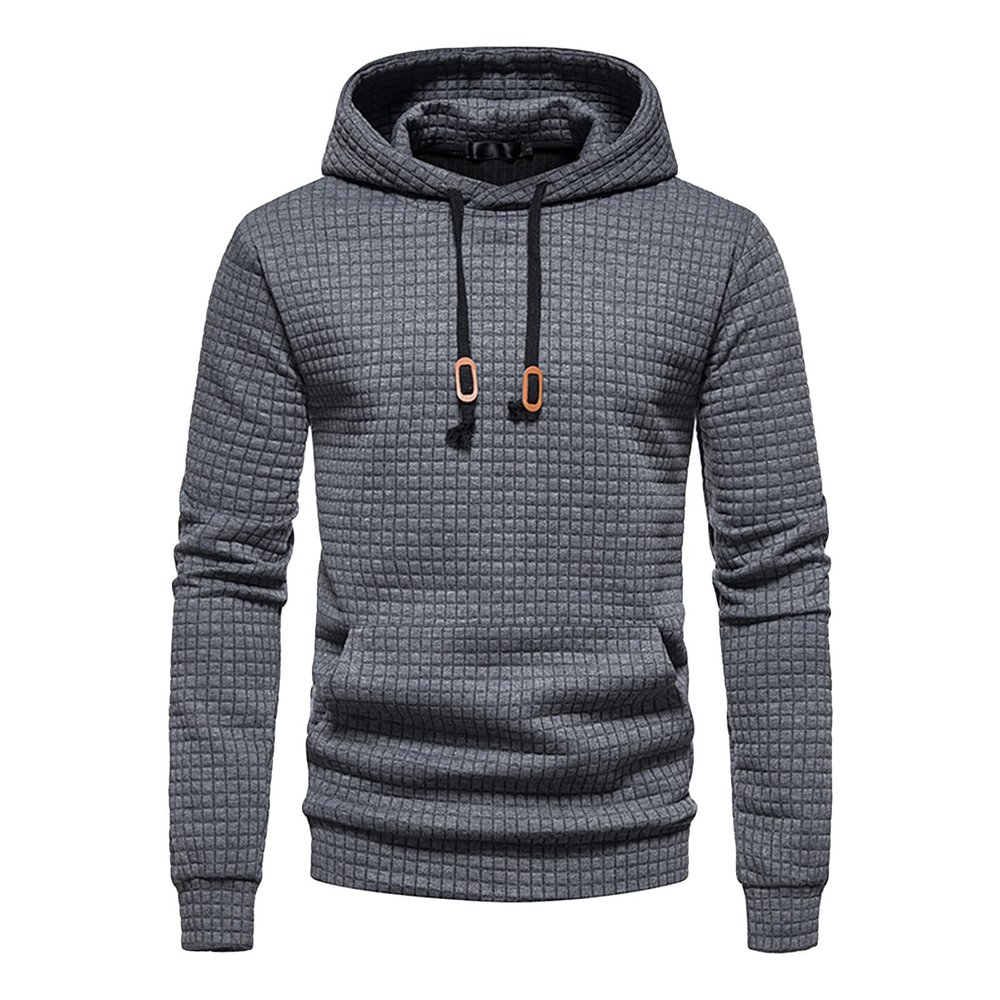 Maiyifu-GJ Men Plaid Jacquard Pullover Hoodies Hipster Lightweight Hooded Sweatshirts Long Sleeve Drawstring Hoodie Outwear (Dark Grey,Medium)