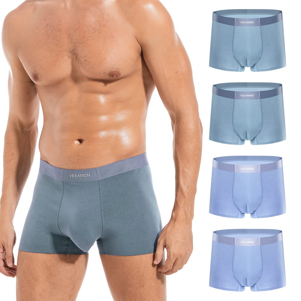 VEEAMON Mens Cotton Underwear 4-Pack Boxer Briefs Comfortable Soft Trunks Underwear With Gift Box (Tile Blue/Ice Blue (4 Pack),XXL)
