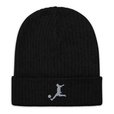 Soccer Beanie, Embroidered Ribbed Knit Beanie, Soccer Beanie for Men, Soccer Gifts for Team, Coach, Players. Black
