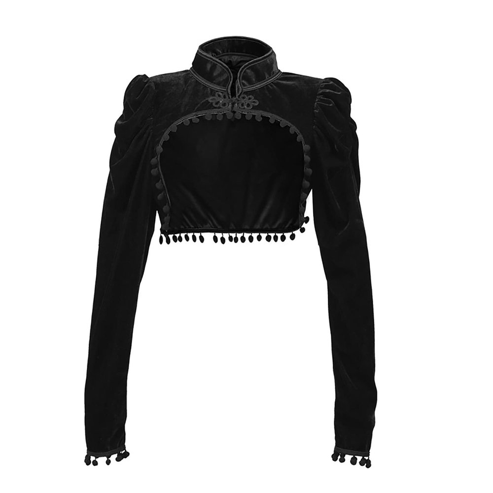 Xiaojmake Victorian Steampunk Gothic Shrug Retro Bolero Ruffle Black Silky Long Flare Sleeve Jacket Vintage Short Coat