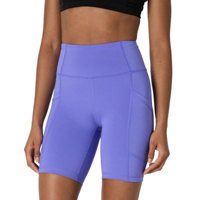 Amazon Essentials Women's Active Sculpt Moisture-Wicking High Waist Biker Shorts with Pockets, Purple, X-Small