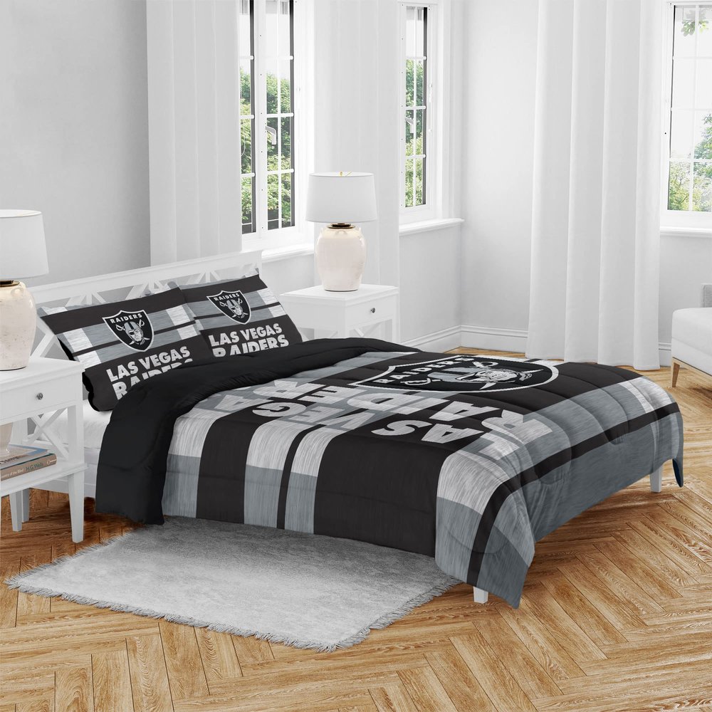 Pegasus Home Fashions Las Vegas Raiders Heathered Stripe 3-Piece Full/Queen Bed Set