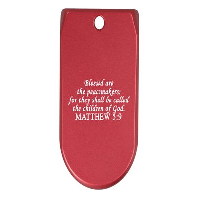NDZ Performance Magazine Base Plate Finger Extension for Sig Sauer P365X P365 XL 9MM Laser Engraved Anodized Aluminum in Red - Bible Matthew 5:9