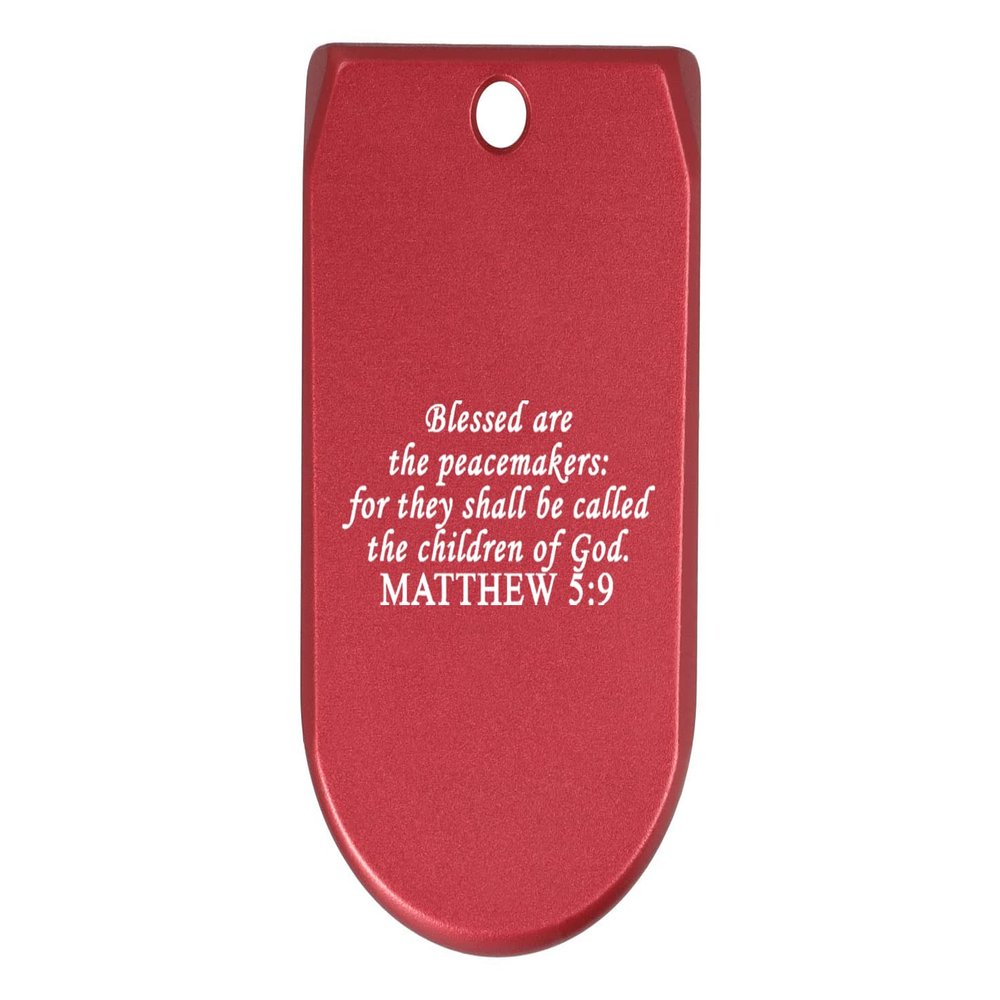 NDZ Performance Magazine Base Plate Finger Extension for Sig Sauer P365X P365 XL 9MM Laser Engraved Anodized Aluminum in Red - Bible Matthew 5:9