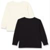 Amazon Essentials Unisex Kids' Long-Sleeve Organic Cotton Rib Cuff T-Shirt, Pack of 2, Black/Ivory, Large view 1
