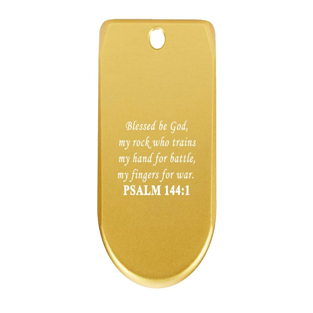 NDZ Performance Magazine Base Plate Finger Extension for Sig Sauer P365X P365 XL 9MM Laser Engraved Anodized Aluminum in Gold - Bible Psalm 144:1