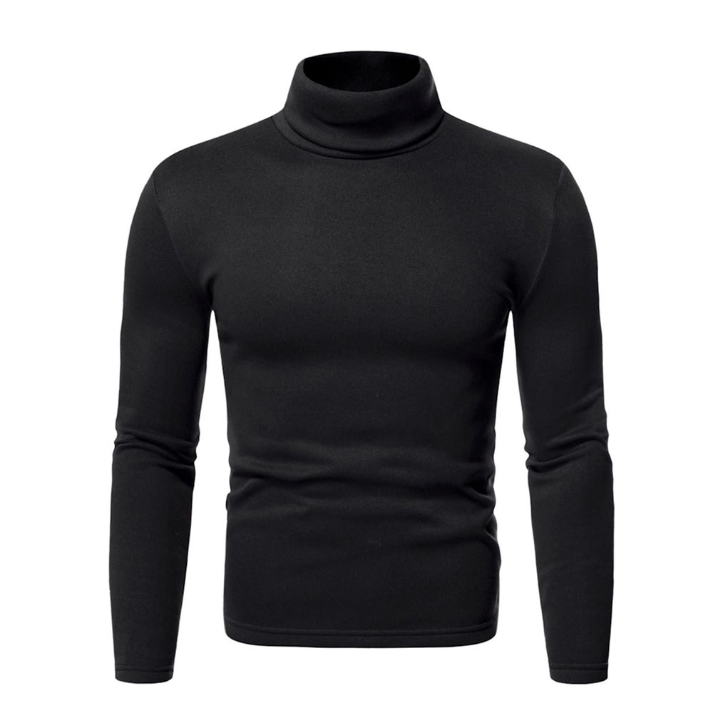 Maiyifu-GJ Mens Basic Fleece Turtleneck Pullover Top Solid Slim Fit Long Sleeve Thermal T-Shirts Casual Lightweight Sweaters (Black,Medium)