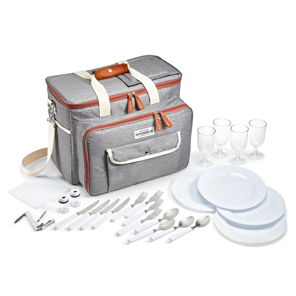 Foundry by Fit + Fresh Soft Insulated Leakproof Cooler Bag - Picnic, Travel, Camping, Portable Large Soft Sided Cooler - Grey