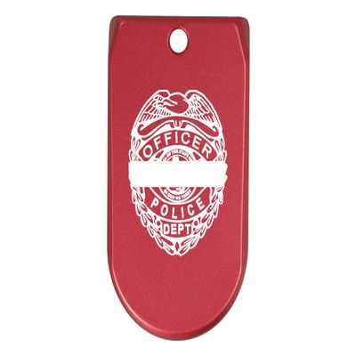 NDZ Performance Magazine Base Plate Finger Extension for Sig Sauer P365X P365 XL 9MM Laser Engraved Anodized Aluminum in Red - Police Officer Logo Fallen