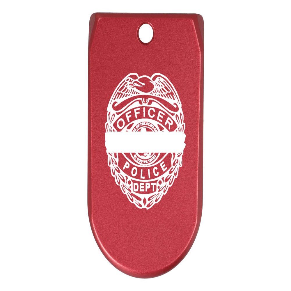NDZ Performance Magazine Base Plate Finger Extension for Sig Sauer P365X P365 XL 9MM Laser Engraved Anodized Aluminum in Red - Police Officer Logo Fallen