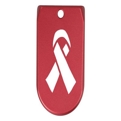 NDZ Performance Magazine Base Plate Finger Extension for Sig Sauer P365X P365 XL 9MM Laser Engraved Anodized Aluminum in Red - Awareness Ribbon