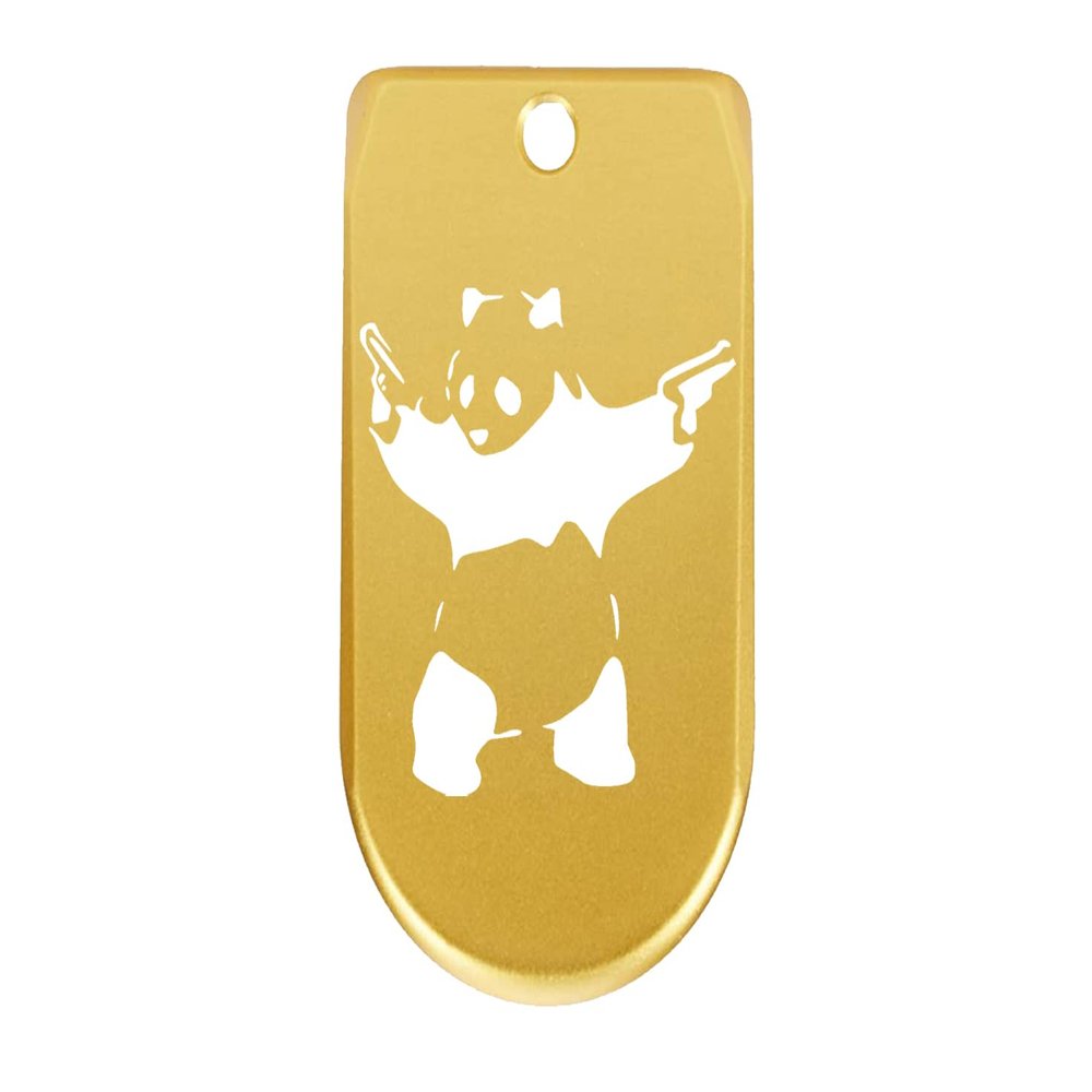 NDZ Performance Magazine Base Plate Finger Extension for Sig Sauer P365X P365 XL 9MM Laser Engraved Anodized Aluminum in Gold - Panda with Guns Outline