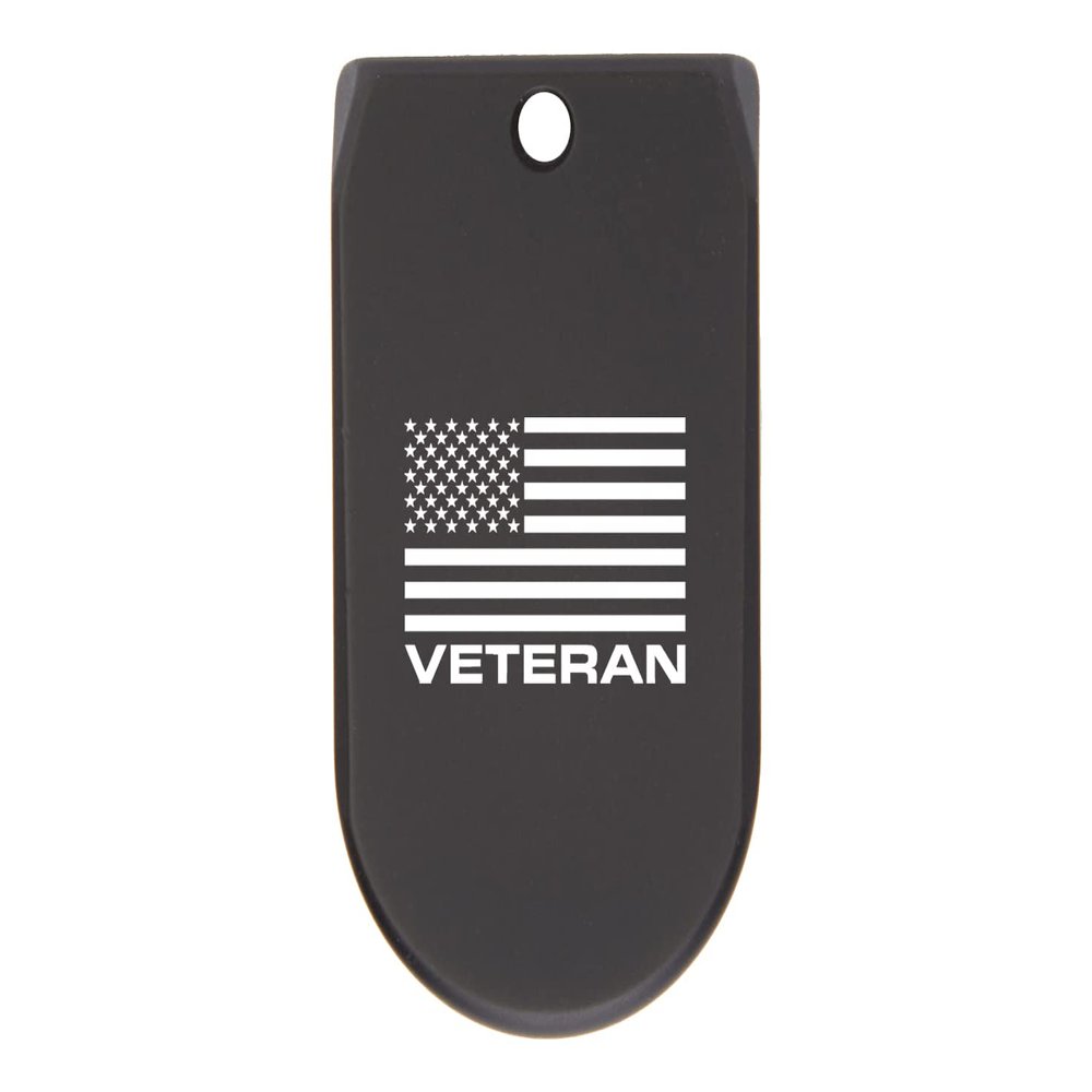 NDZ Performance Magazine Base Plate Finger Extension for Sig Sauer P365X P365 XL 9MM Laser Engraved Anodized Aluminum in Black - US Flag Veteran Text Bold