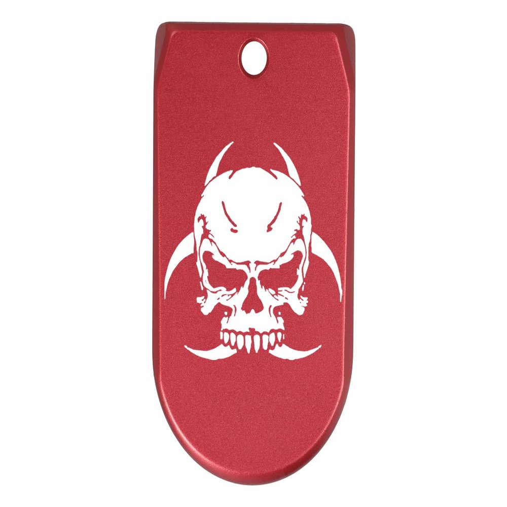 NDZ Performance Magazine Base Plate Finger Extension for Sig Sauer P365X P365 XL 9MM Laser Engraved Anodized Aluminum in Red - Skull Biohazard 1