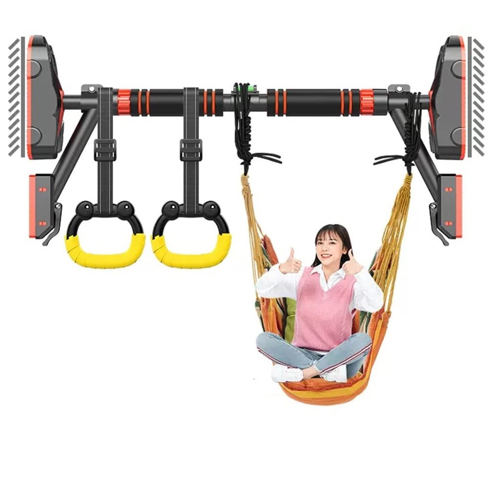 BCPPO Chin Up Bar Door Frame Pull up bar, Indoor Wall Mounted Fitness Horizontal bar with Rings and Swing, Adult Kids Fitness Equipment (Size : 106-130CM)
