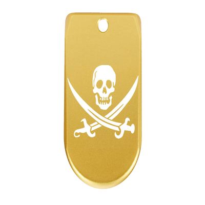 NDZ Performance Magazine Base Plate Finger Extension for Sig Sauer P365X P365 XL 9MM Laser Engraved Anodized Aluminum in Gold - Skull Jolly Roger 2
