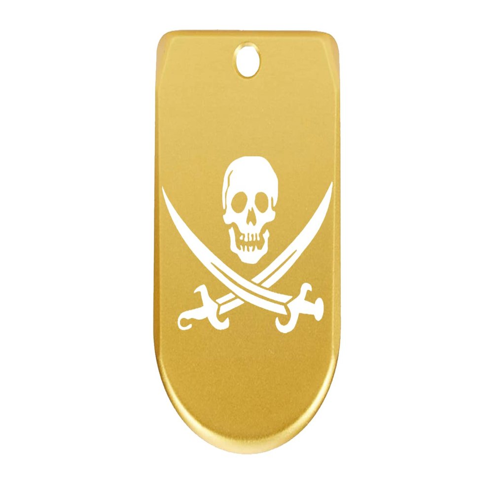NDZ Performance Magazine Base Plate Finger Extension for Sig Sauer P365X P365 XL 9MM Laser Engraved Anodized Aluminum in Gold - Skull Jolly Roger 2