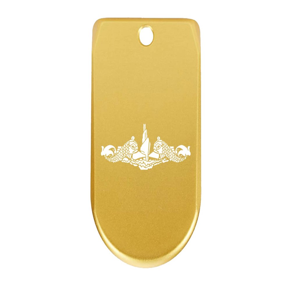 NDZ Performance Magazine Base Plate Finger Extension for Sig Sauer P365X P365 XL 9MM Laser Engraved Anodized Aluminum in Gold - Submarine Warfare Insignia