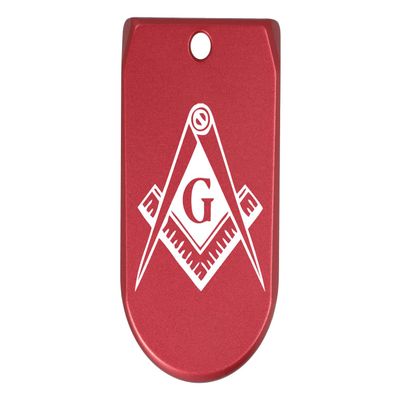 NDZ Performance Magazine Base Plate Finger Extension for Sig Sauer P365X P365 XL 9MM Laser Engraved Anodized Aluminum in Red - Masonic Mason Calipers G Logo