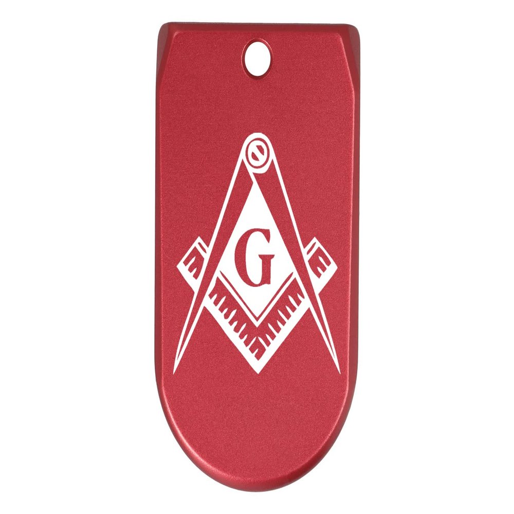NDZ Performance Magazine Base Plate Finger Extension for Sig Sauer P365X P365 XL 9MM Laser Engraved Anodized Aluminum in Red - Masonic Mason Calipers G Logo