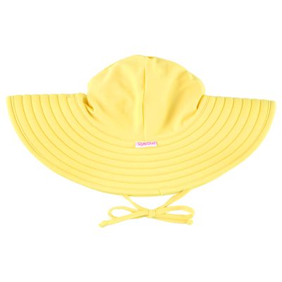 RuffleButts Baby/Toddler Girls UPF 50+ Sun Protective Wide Brim Swimwear Sun Hat - Banana, 3T-5