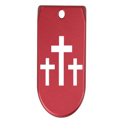 NDZ Performance Magazine Base Plate Finger Extension for Sig Sauer P365X P365 XL 9MM Laser Engraved Anodized Aluminum in Red - 3 Crosses