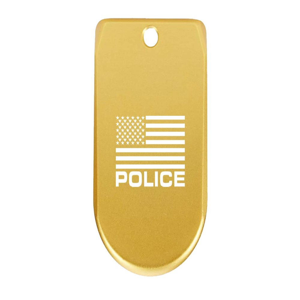 NDZ Performance Magazine Base Plate Finger Extension for Sig Sauer P365X P365 XL 9MM Laser Engraved Anodized Aluminum in Gold - US Flag Police