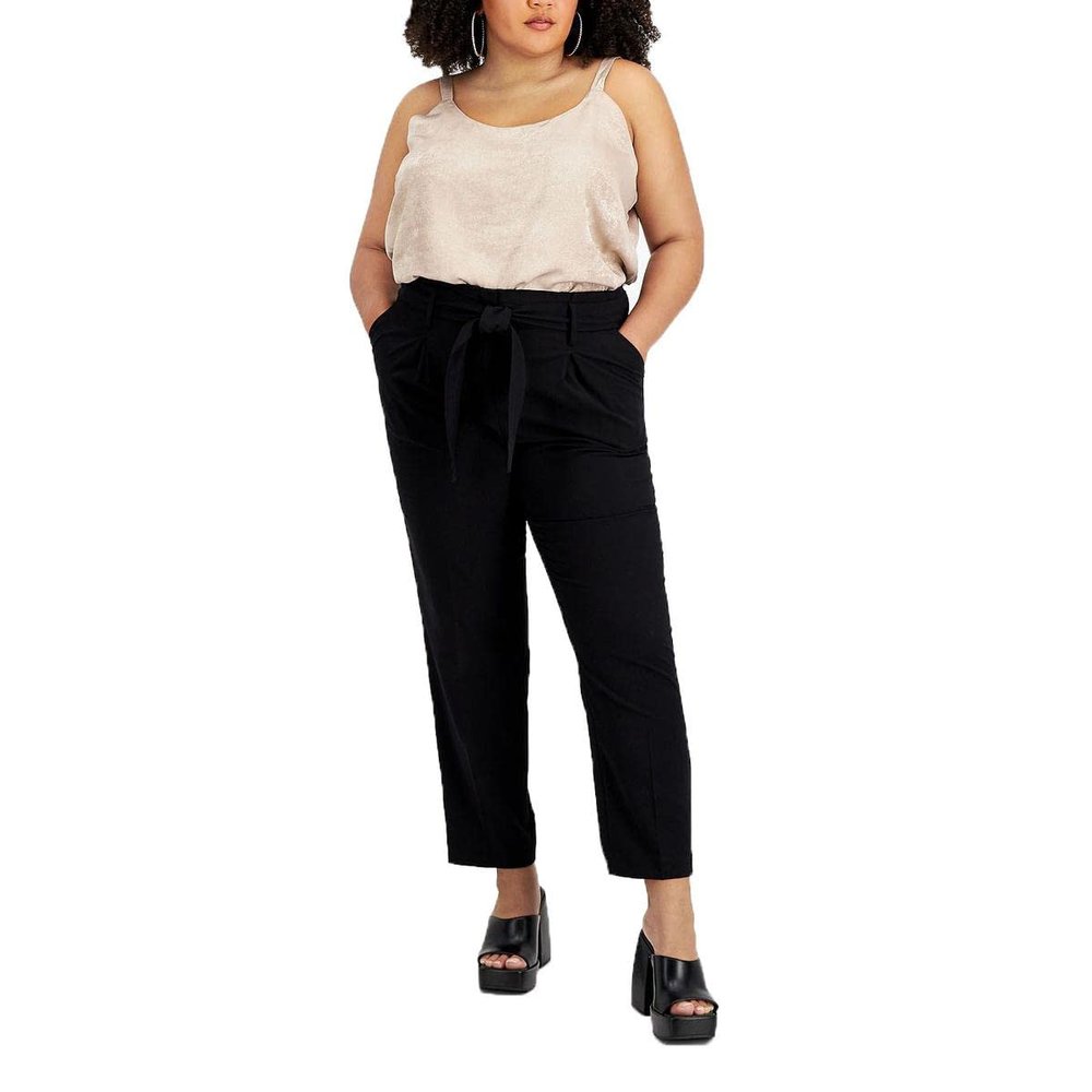 bar III Womens Plus Paperbag Waist Business Dress Pants Black 18W