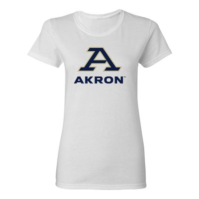 UGP Campus Apparel LS02 - Akron Zips Primary Logo Womens T Shirt - Small - White