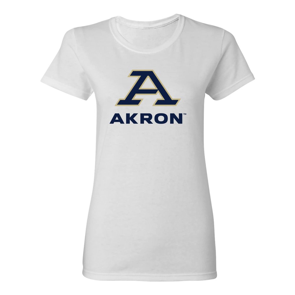 UGP Campus Apparel LS02 - Akron Zips Primary Logo Womens T Shirt - Small - White