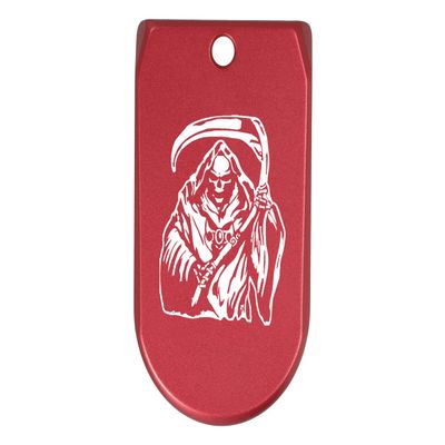 NDZ Performance Magazine Base Plate Finger Extension for Sig Sauer P365X P365 XL 9MM Laser Engraved Anodized Aluminum in Red - Grim Reaper 1