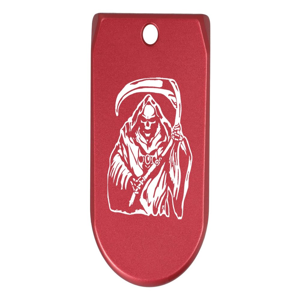 NDZ Performance Magazine Base Plate Finger Extension for Sig Sauer P365X P365 XL 9MM Laser Engraved Anodized Aluminum in Red - Grim Reaper 1