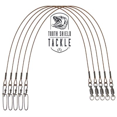 Tooth Shield Tackle 5 Pack 90 lb 6" Premium 49 Strand Wire Musky Leaders Muskie Pike Leader Stay-Lok Snap