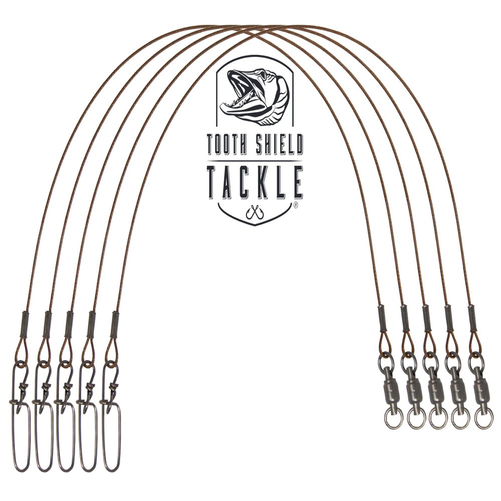 Tooth Shield Tackle 5 Pack 90 lb 6" Premium 49 Strand Wire Musky Leaders Muskie Pike Leader Stay-Lok Snap