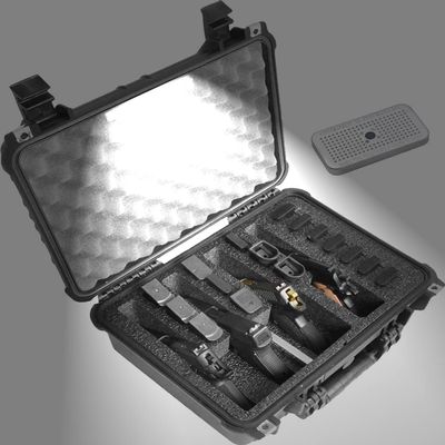 Case Club 4 Pistol and 20 Magazine Pre-Cut Heavy Duty Waterproof Case with Included Silica Gel Canister to Help Prevent Gun Rust (Lighted)
