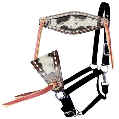 Showman Nylon Bronc Halter w/Leather Hair-On Cowhide Noseband