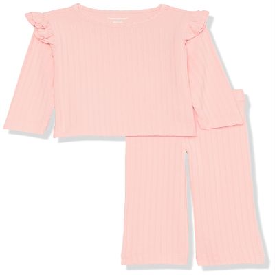 Amazon Essentials Girls' Wide-Rib Outfit Set, Pack of 2, Blush, X-Large