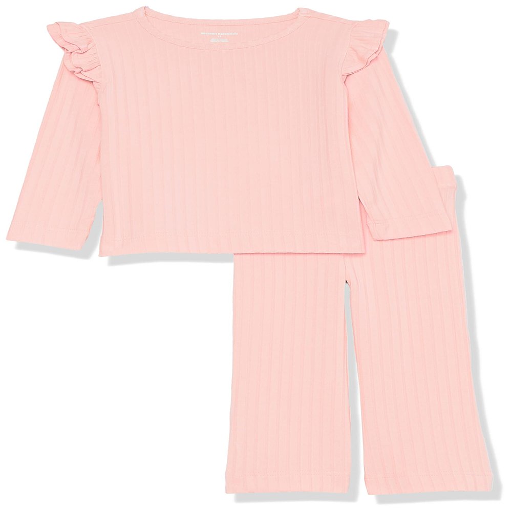 Amazon Essentials Girls' Wide-Rib Outfit Set, Pack of 2, Blush, X-Large