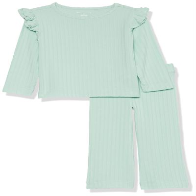 Amazon Essentials Toddler Girls' Wide-Rib Outfit Set, Pack of 2, Mint Green, 2T