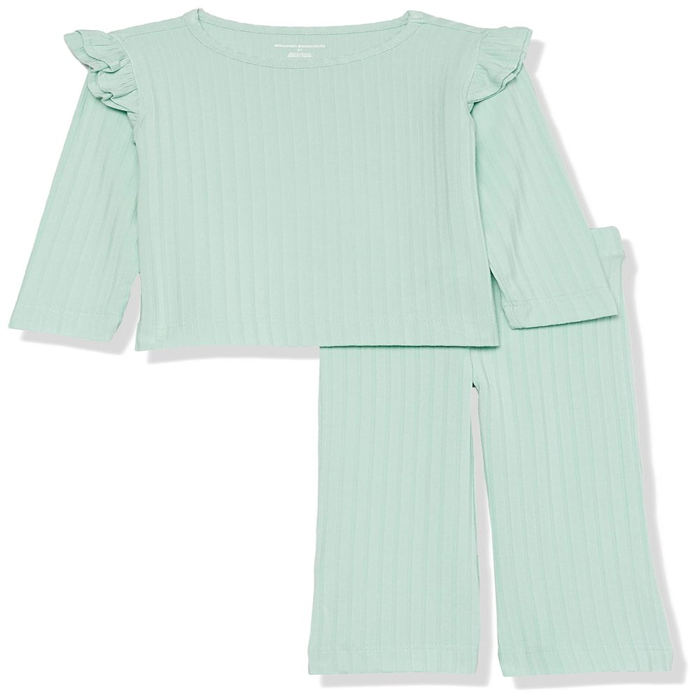 Amazon Essentials Toddler Girls' Wide-Rib Outfit Set, Pack of 2, Mint Green, 2T