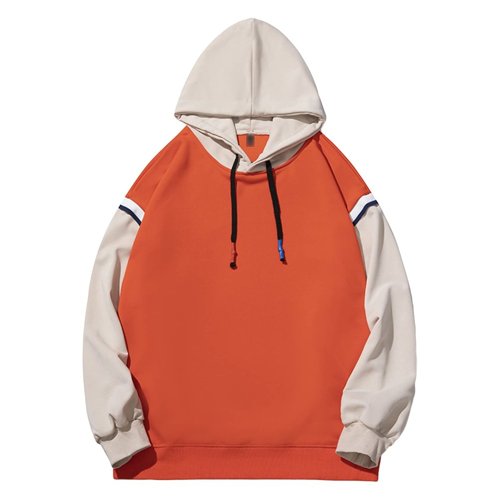 Maiyifu-GJ Men's Color Block Casual Hoodie Pullover Hip Hop Patchwork Hooded Sweatshirt Casual Long Sleeve Hoodies Outwear (Orange,X-Large)