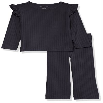 Amazon Essentials Girls' Wide-Rib Outfit Set, Pack of 2, Black, X-Small